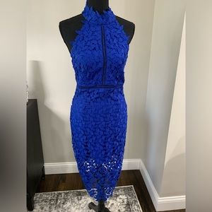 Bardot Blue Lace Halter Dress